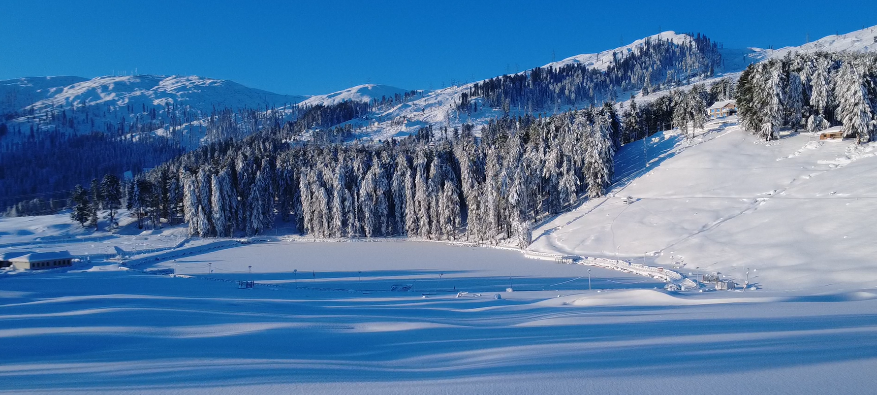 Sanasar meadow and lake area covered in winter snow